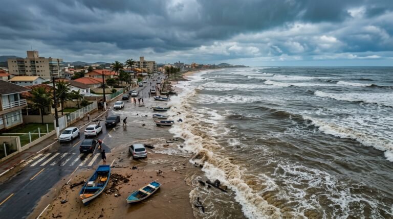 Tsunami meteorológico atinge litoral de Santa Catarina e faz o mar avançar sobre cidades